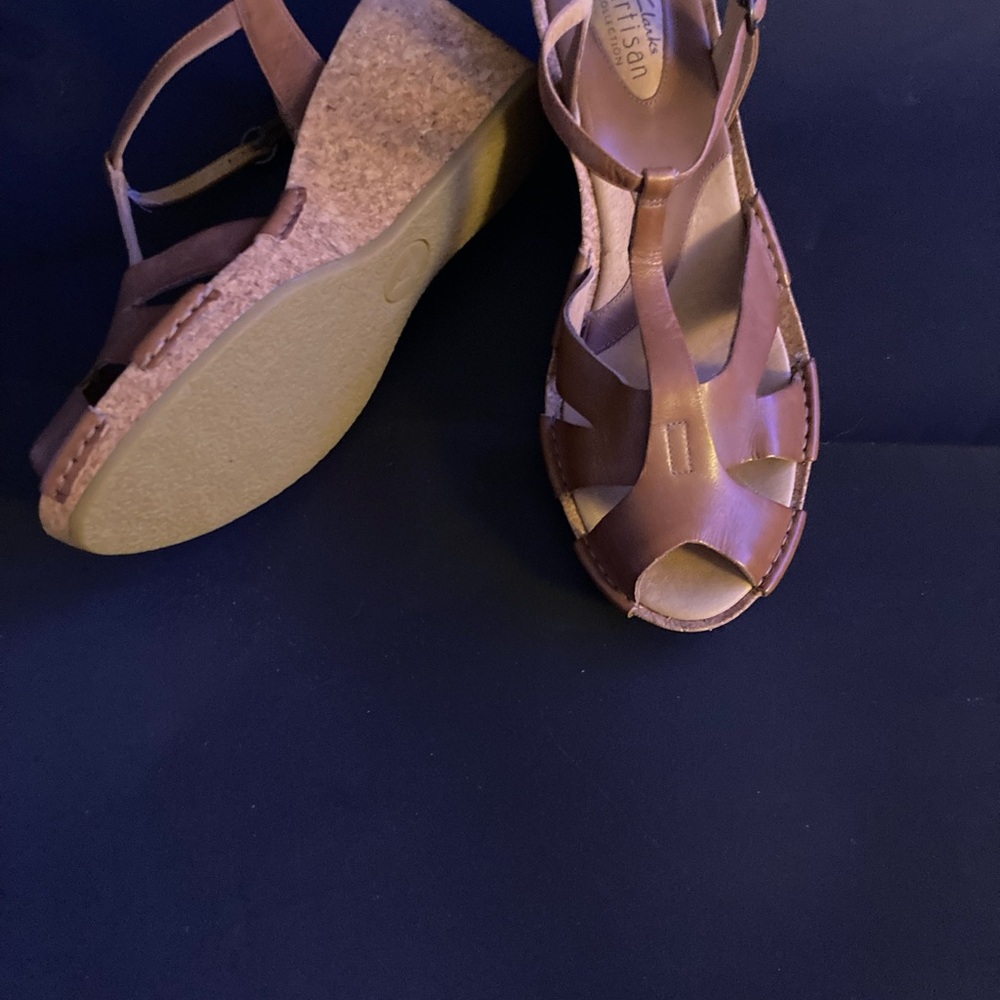 Naturalizer Tan Leather Wedge Sandals